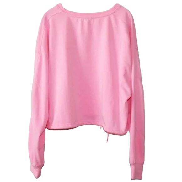 Elodie Womens French Terry Crop Sweatshirt Medium Neon Pink NEW Drawstring Waist - Picture 4 of 7